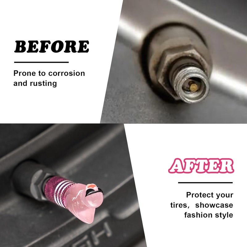 Rislobx 4Pcs Tire Valve Stem Cap Cover for Car SUV Truck, Valve Cover with Funny Duck Sunglasses, Decorative Tire Valve Caps Wheel Accessories (Pink Sunglasses Duck) - Image 3